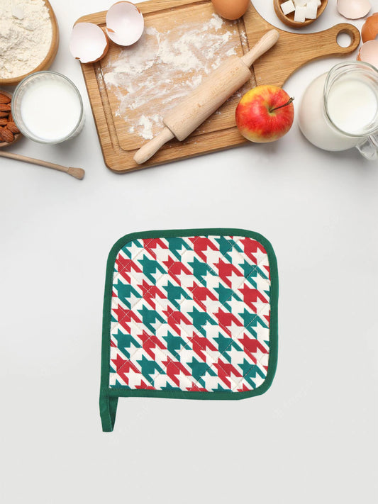 Pot Holder Checks Padded - Heat Resistant - Cotton Blend Red Green - 7in x 7in
