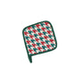 Pot Holder Checks and Floral Padded Oven Mitten - Heat Resistant - Cotton Blend Red Green - 7in x 7in, 5.5in x 10.5in
