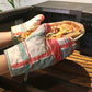 Pot Holder Checks and Floral Padded Oven Mitten - Heat Resistant - Cotton Blend Red Green - 7in x 7in, 5.5in x 10.5in