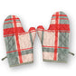 Oven Mitten (Set of 2) Padded  - Heat Resistant - Cotton Blend Plaid Multi - 5.5in X 10.5in