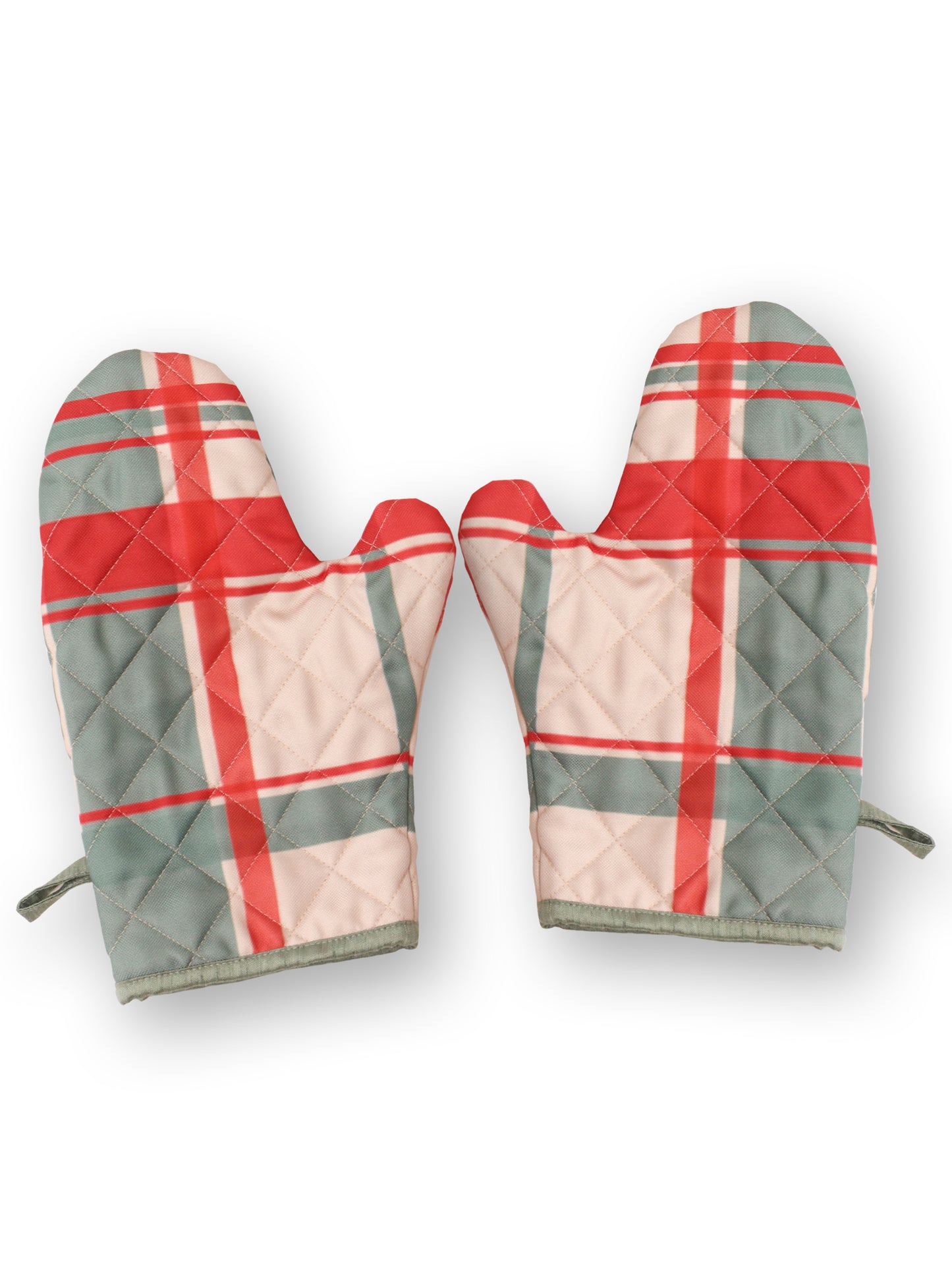 Oven Mitten (Set of 2) Padded  - Heat Resistant - Cotton Blend Plaid Multi - 5.5in X 10.5in