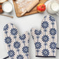 Oven Mitten (Set of 2) Padded  - Heat Resistant - Cotton Blend Floral Blue - 5.5in X 10.5in