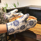 Pot Holder Checks and Floral Padded Oven Mitten - Heat Resistant - Cotton Blend Red Green - 7in x 7in, 5.5in x 10.5in