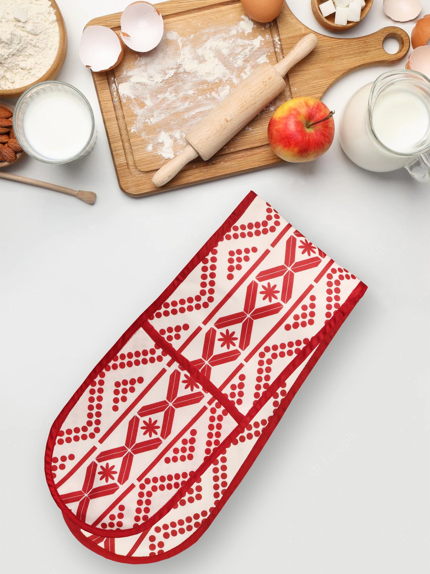 Oven Mitten Padded  - Heat Resistant - Cotton Blend Aztec Multi - 5.5in x 26.5in