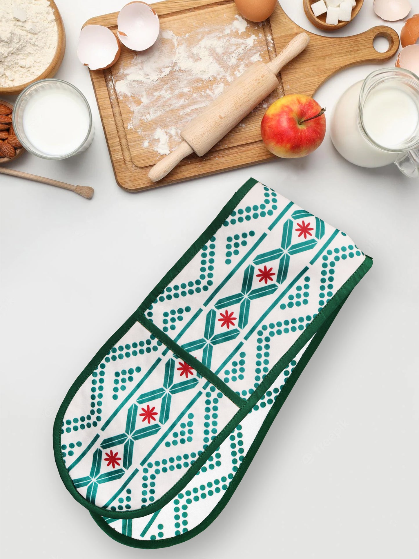 Oven Mitten Padded  - Heat Resistant - Cotton Blend Aztec Multi - 5.5in x 26.5in