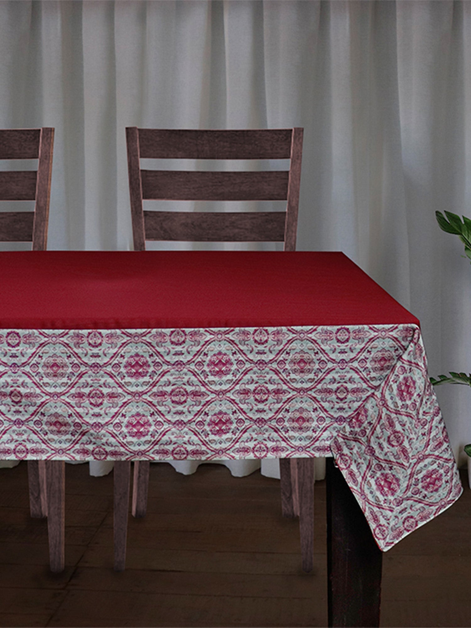 Table Cover Cotton Blend Ogee Pattern Maroon - 52" X 84"
