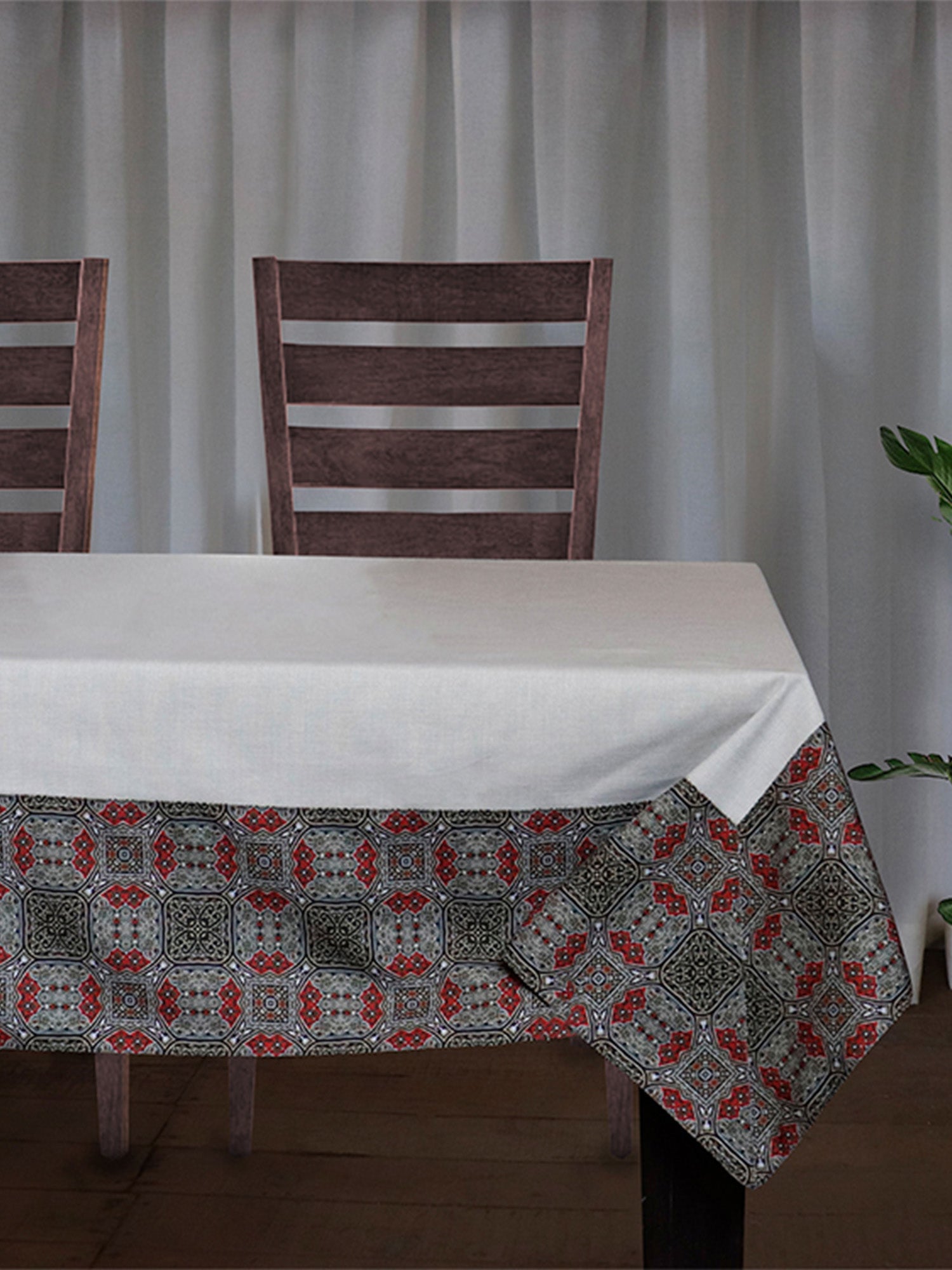 Table Cover Cotton Blend Patchwork with Printing Beige - 52" X 84"