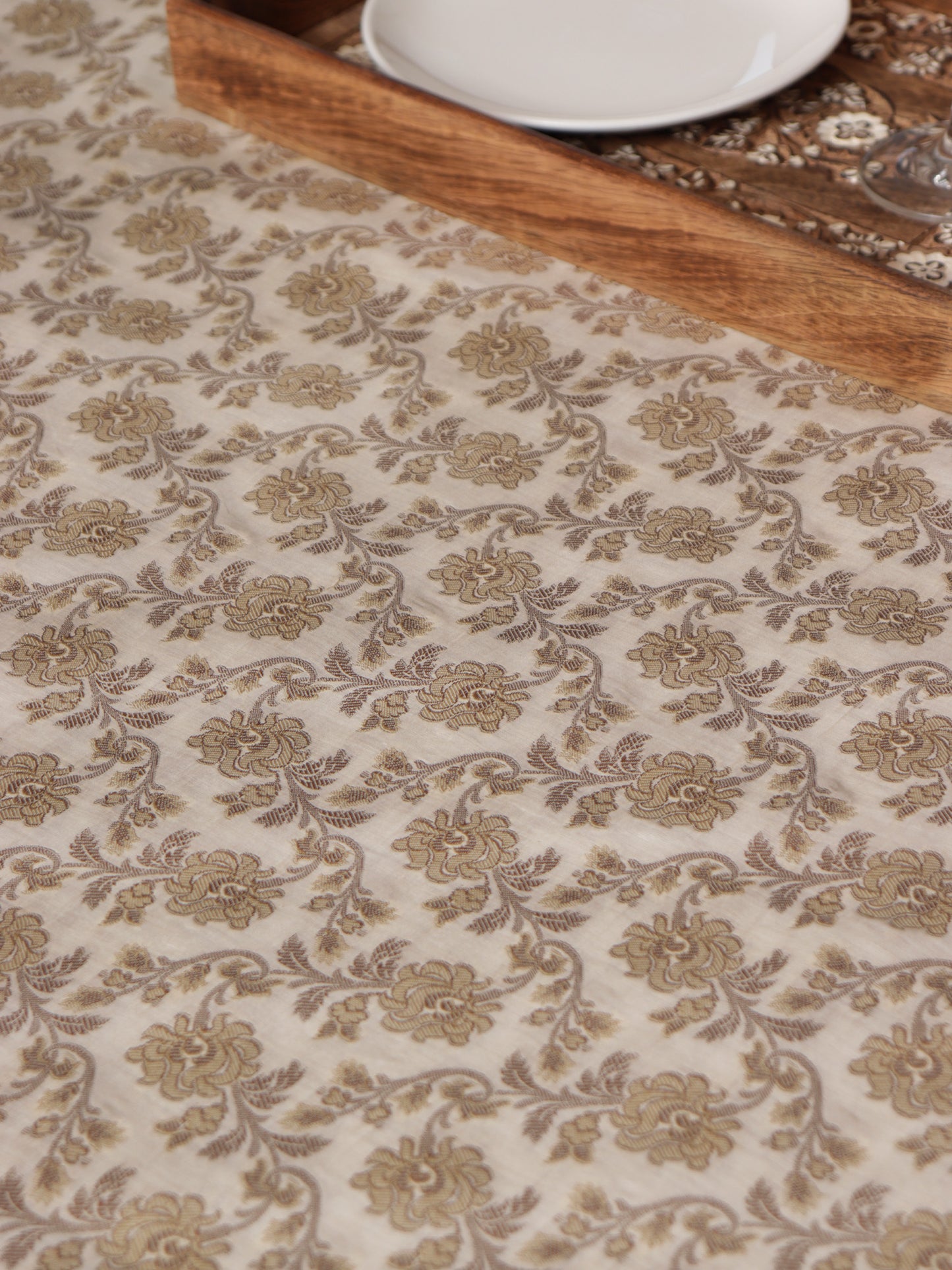 Table Cover Polyester Blend Patchwork Beige - 52" x 84"