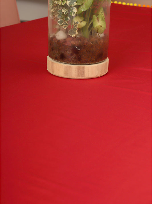 Table Cover Polyester Blend Solid Red with Pompoms - 52" x 84"