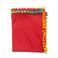 red colored 6 seater table cover with multicolored pompoms - 52x84inches