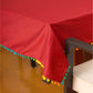 Table Cover Polyester Blend Solid Red with Pompoms - 52" x 84"