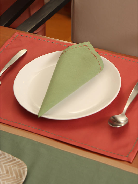 Embroidered Line Taka Mats Napkins (Set of 6 each) Cotton Blend Coral Green - 13x18in, 16x16in