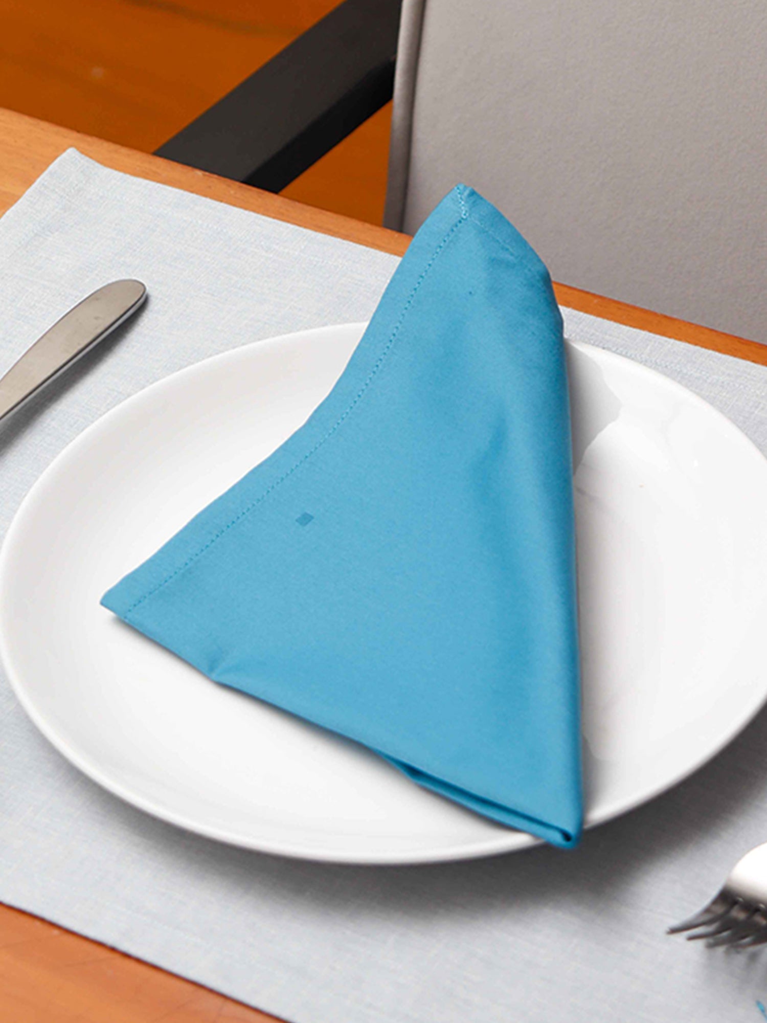 hand embroidered dinner table placemats and napkins in blue shades - 13x19 inch 