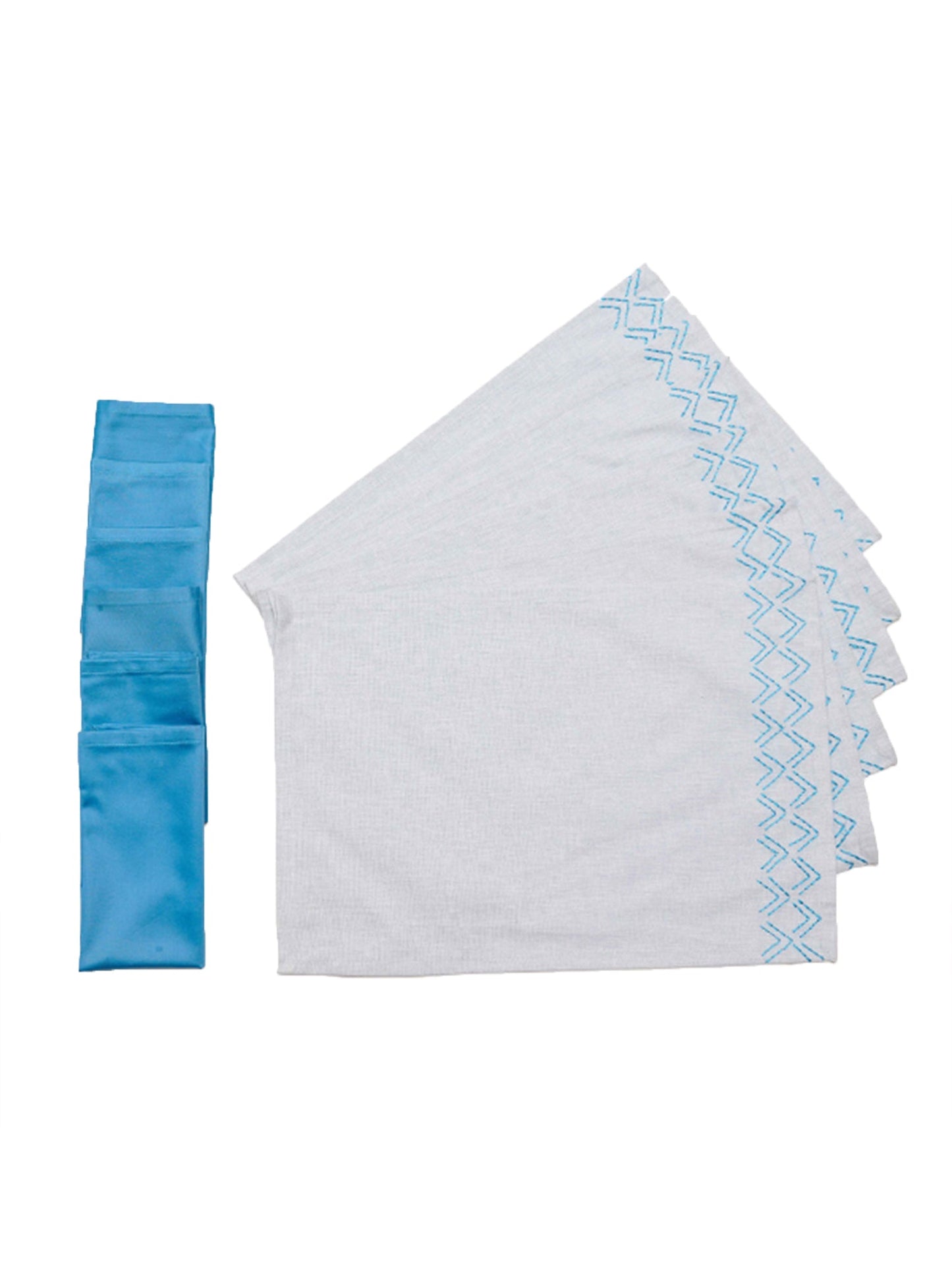 hand embroidered dinner table placemats and napkins in blue shades - 13x19 inch 