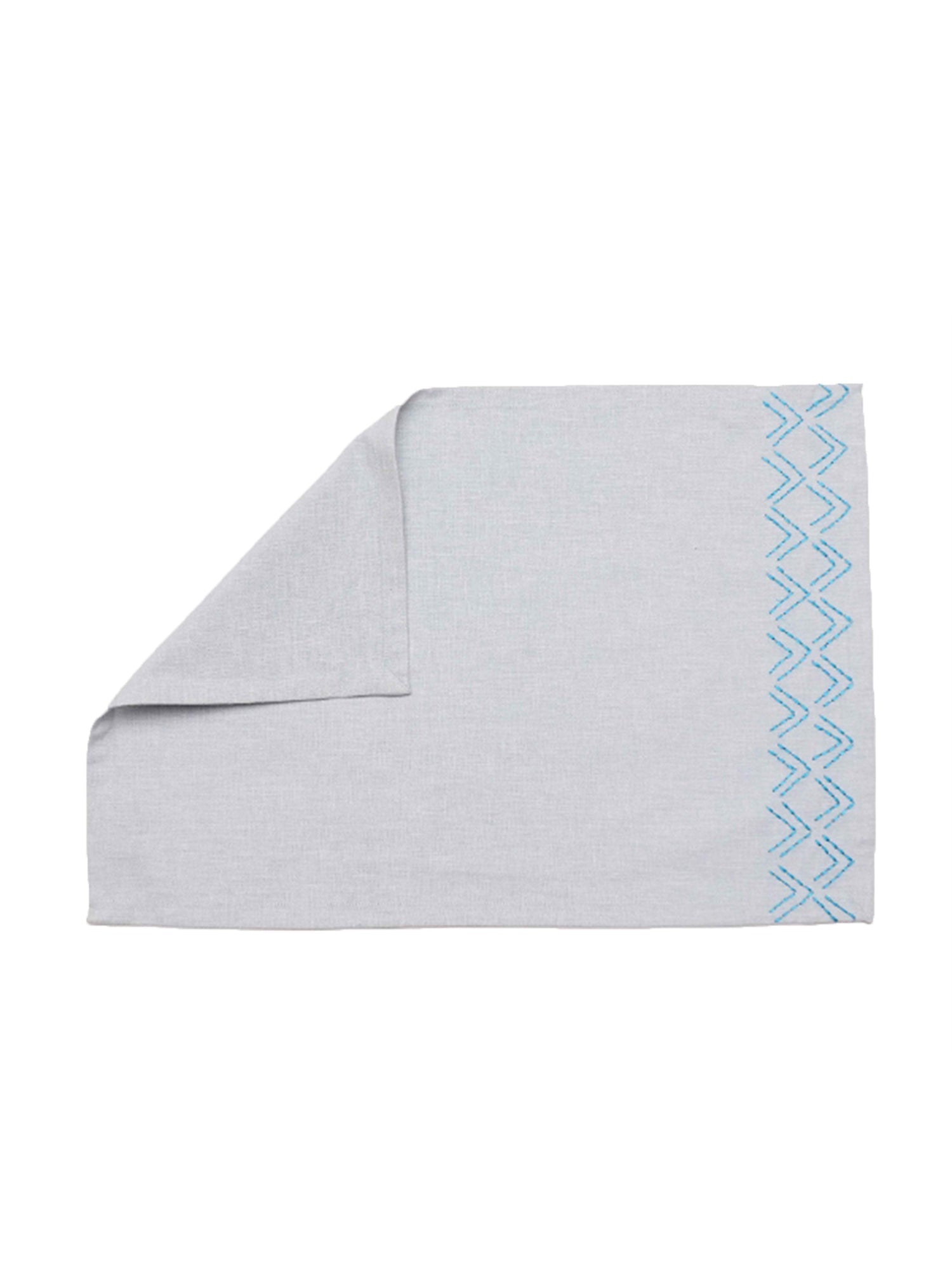 Embroidered dinner table placemats and napkins in blue shades - 13x19 inch 