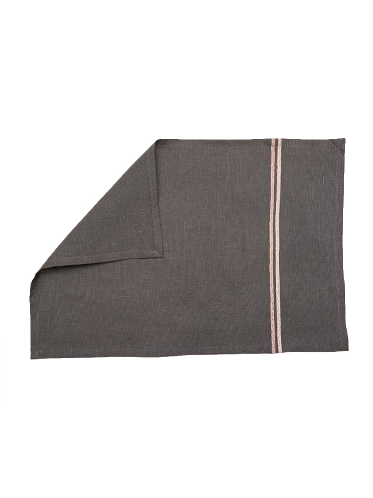 Table Mats and Napkins  Cotton Embroidered Dark Grey and Off-White - 13" x 19" ; 16" x 16" - Set of 6