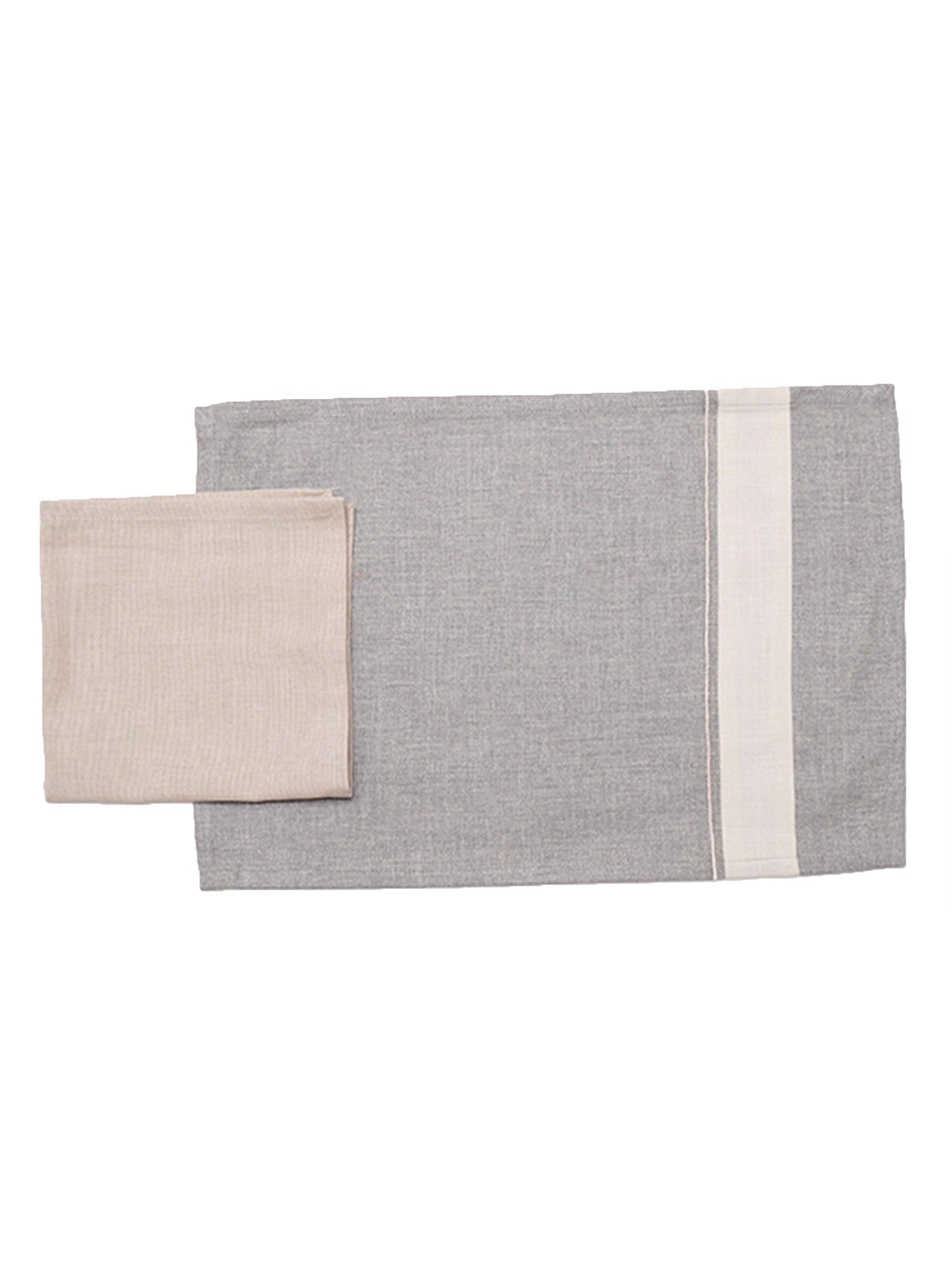 Table Mats and Napkins  Cotton Striped Grey and Beige - 13" x 19" ; 16" x 16" - Set of 6
