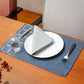 Table Mats and Napkins  Polyester and Cotton Embroidered Blue and Duck Egg Blue - 13" x 19" ; 16" x 16" - Set of 6