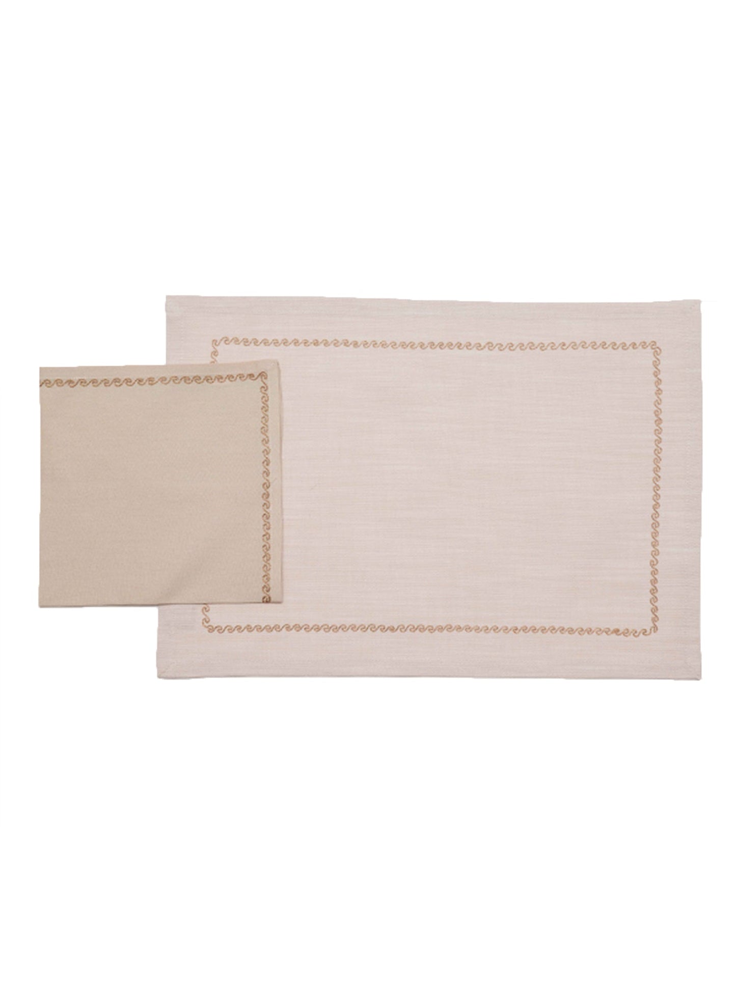 wavy pattern embroidered dinner table placemats and matching embroidered napkins in offwhite  - 13x19 inch 