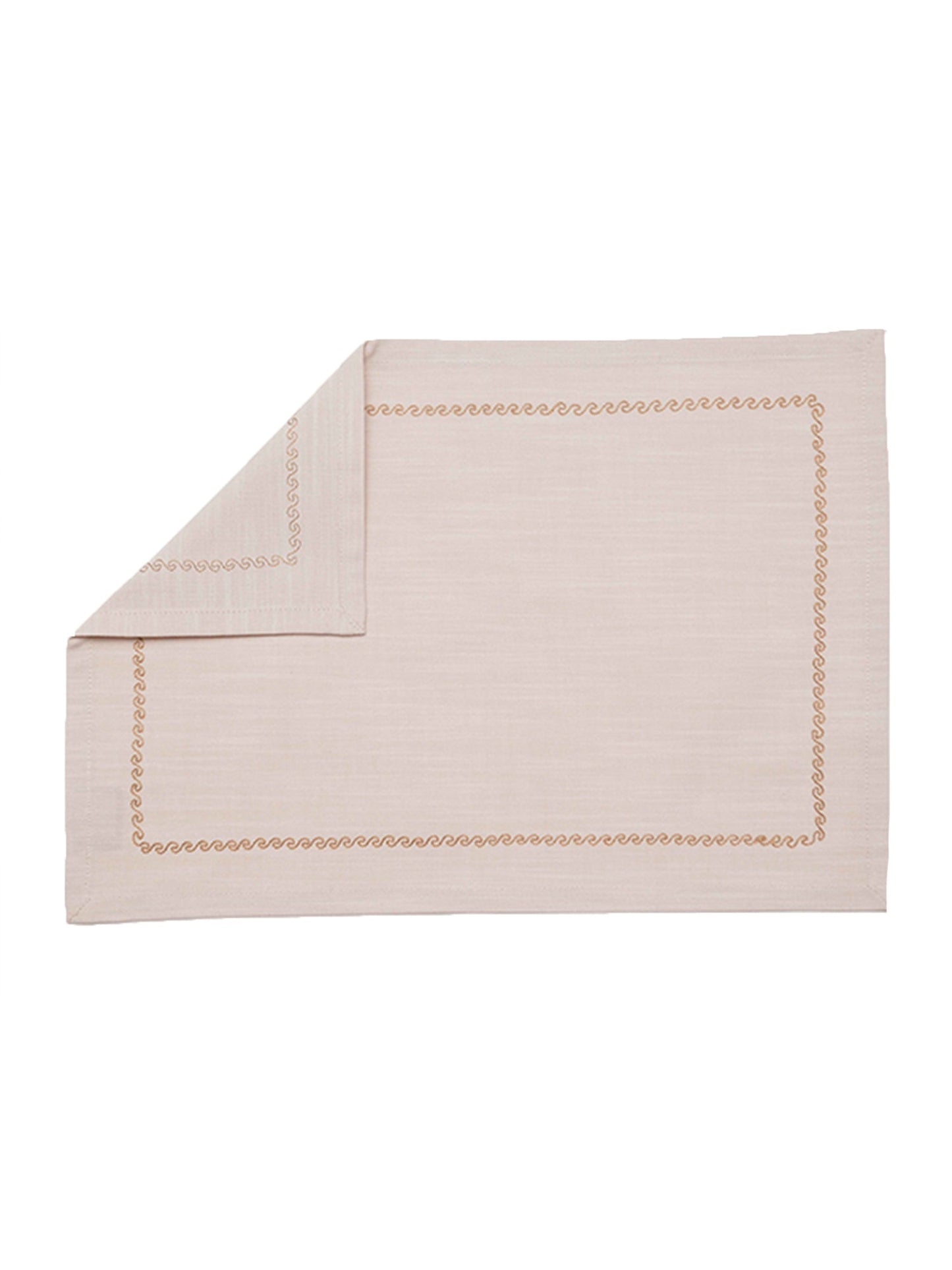 Table Mats and Napkins  Cotton Embroidered Off-White and Light Beige - 13" x 19" ; 16" x 16" - Set of 6