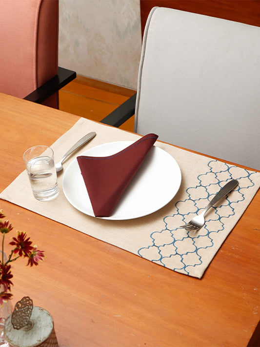 Table Mats and Napkins  Cotton and Polyester Ogee TBeige and Dark Brown - 13" x 19" ; 16" x 16" - Set of 6