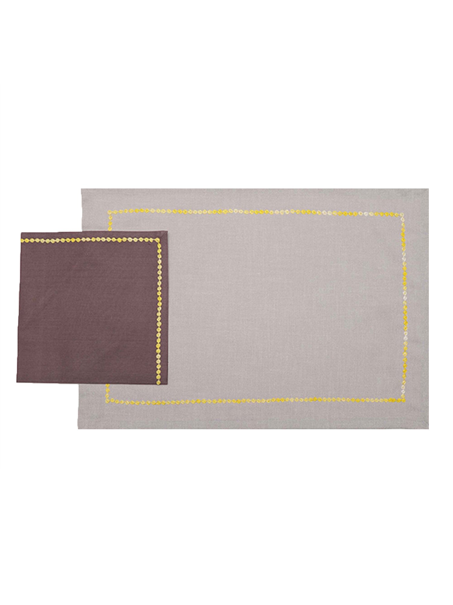 yellow embroidered grey colored placemats with grey colored cotton napkins - 13x19 inch