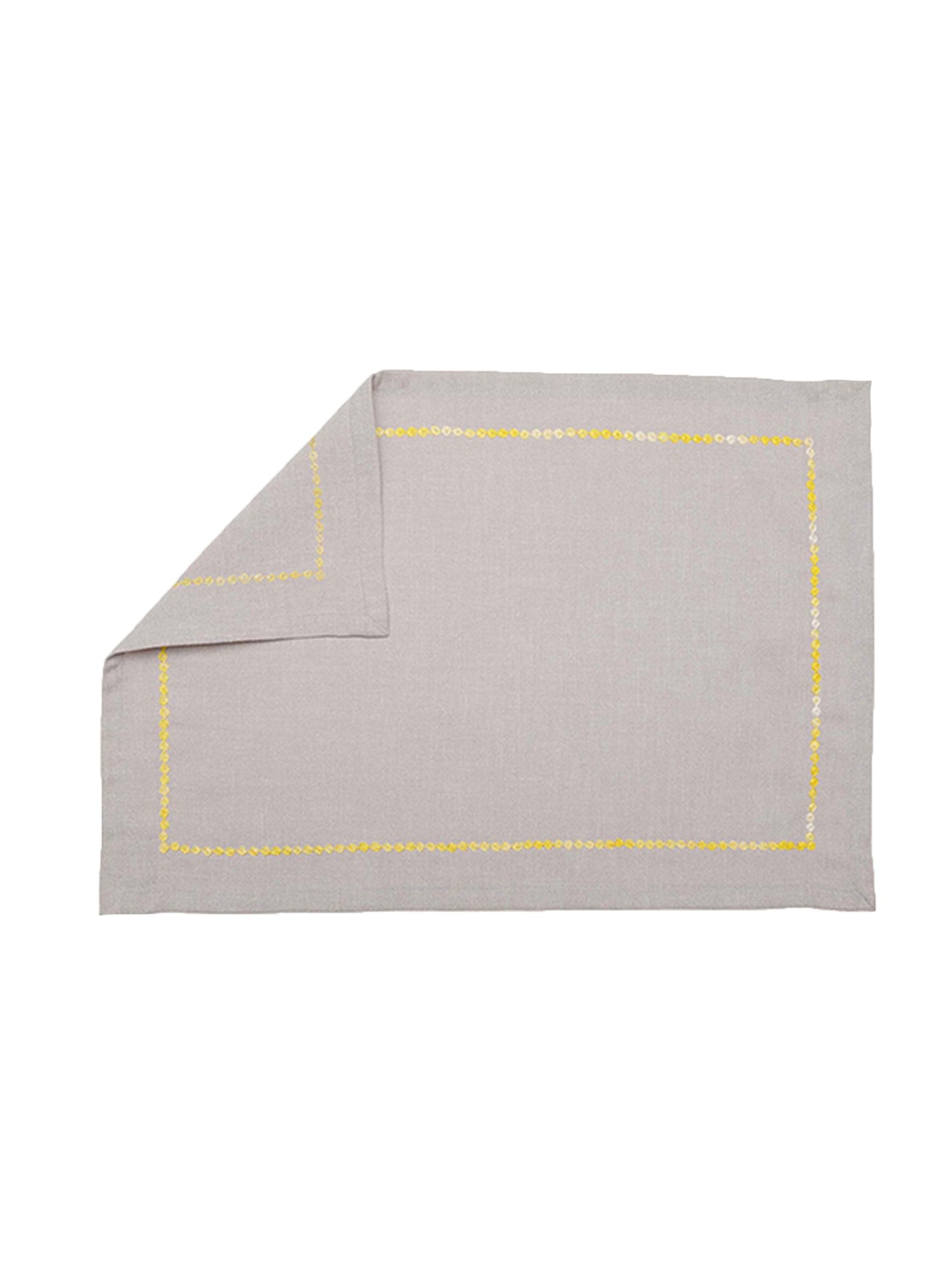 Table Mats and Napkins Poly Blended and 100% Cotton Embroidered Grey and Mushroom Grey - 13" x 19" ; 16" x 16" - Set of 6