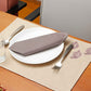 Table Mats and Napkins  Cotton and Polyester Embroidered Beige and Mushroom Grey - 13" x 19" ; 16" x 16" - Set of 6