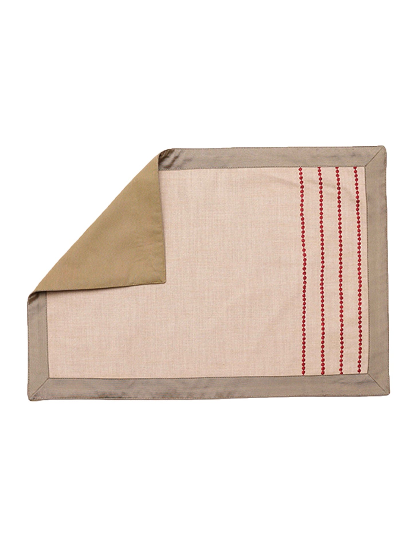 beige tablemats having red embroidered with flange border and set of cotton napkins beige - 13x19 inch