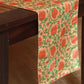 Table Runner 100% Polyester Embroidered with Tulip Prints Kalamkari Rust Green - 12" X 84"