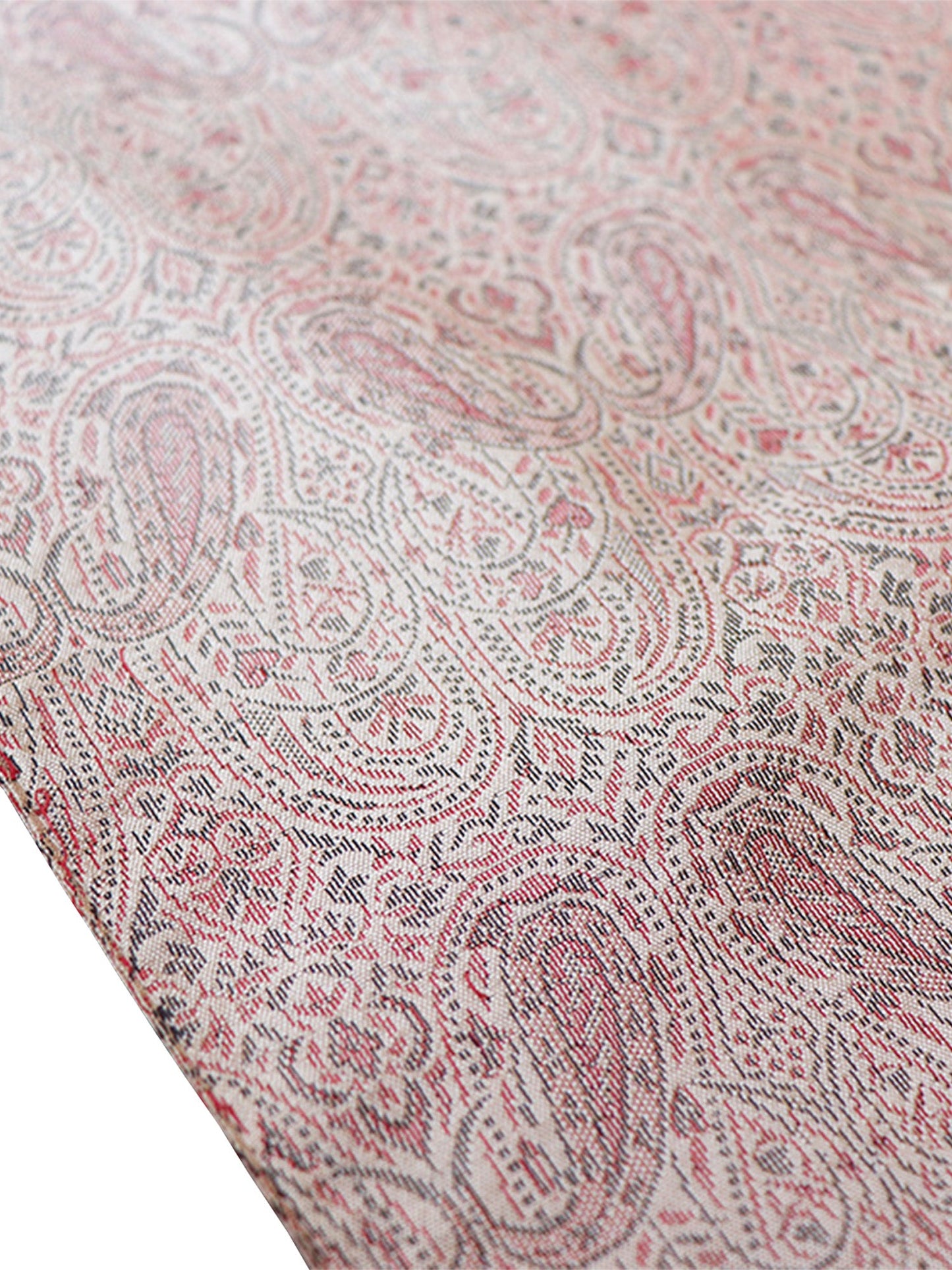 Table Runner 100% Polyester  Paisley Brocade Silk Beige - 12" X 84"