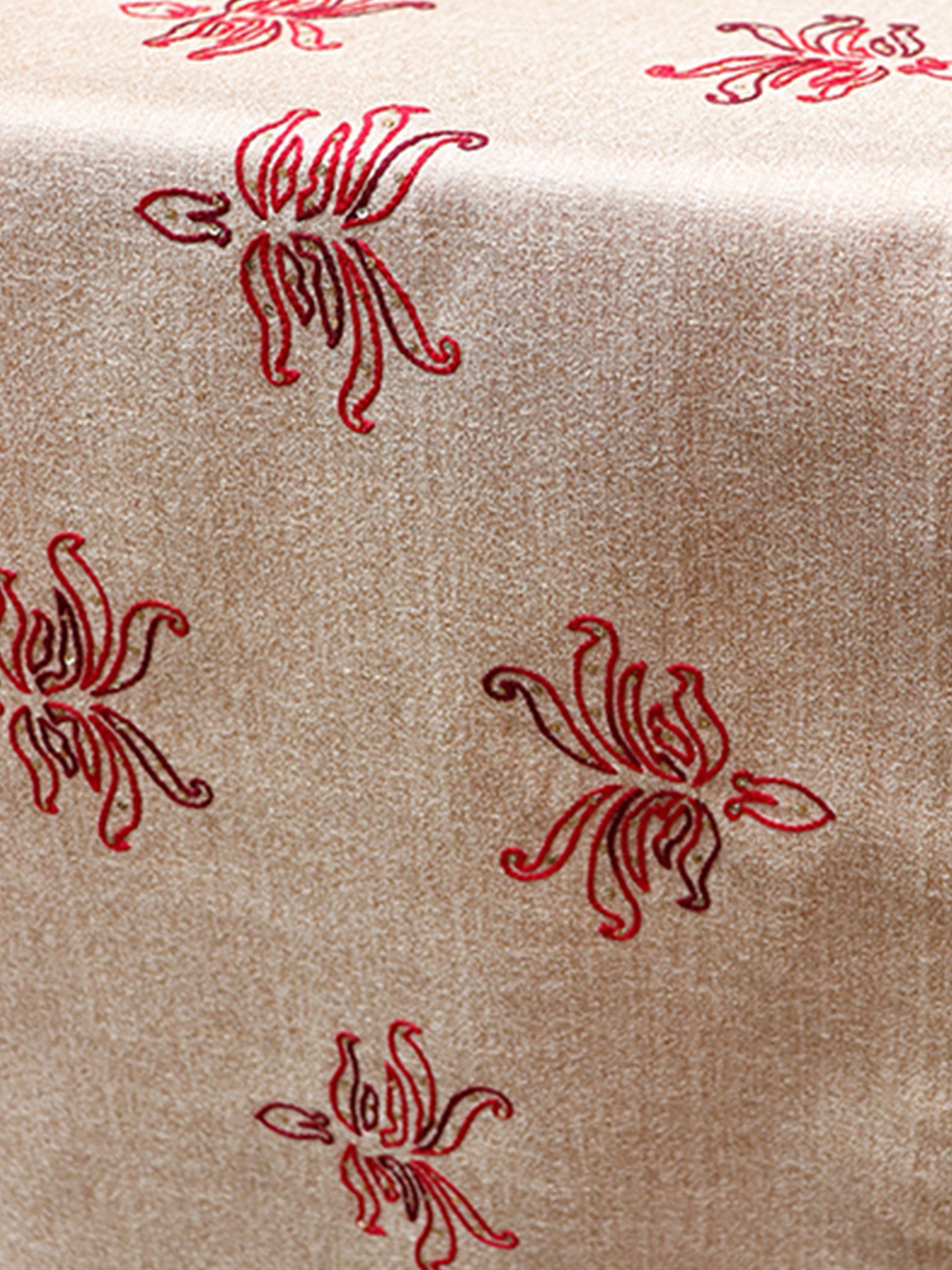 hand embroidered white table runner with floral pattern  for 6 seater table - 12x84 inches