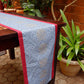 Table Runner Poly Canvas Block Print With Elephant Motif  Maroon Grey - 12" X 84"