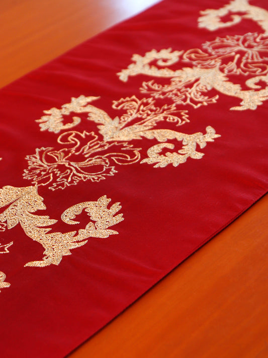 Table Runner Polyester Embroidery Red - 12" x 84"