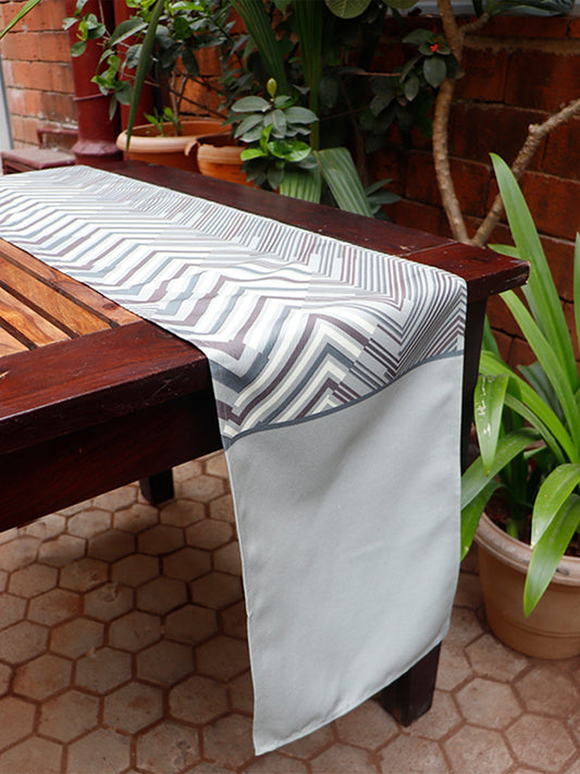 Table Runner Poly Canvas Geometric Digital Printed Sage Green  - 12" X 84"