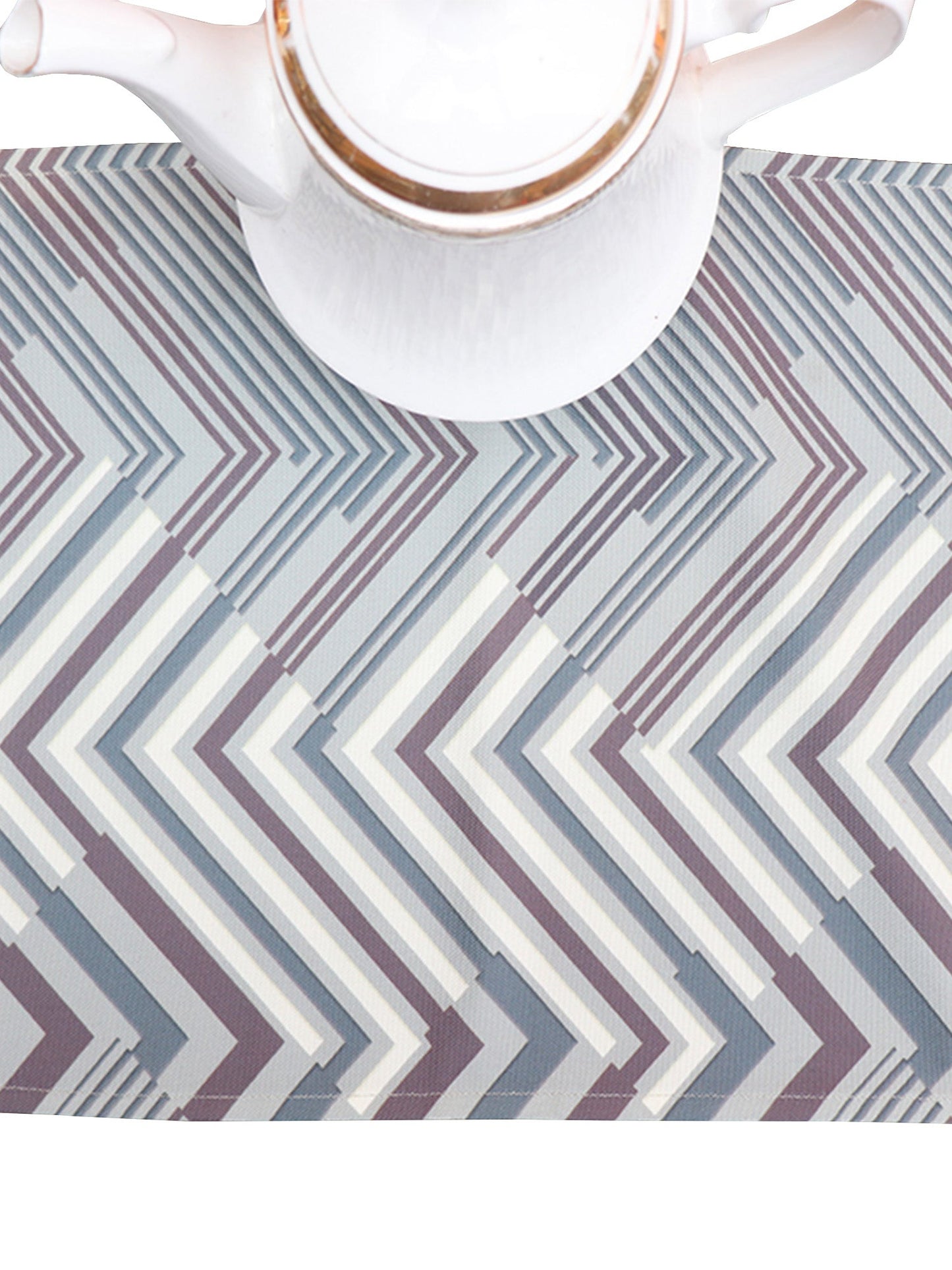 Table Runner Poly Canvas Geometric Digital Printed Sage Green  - 12" X 84"
