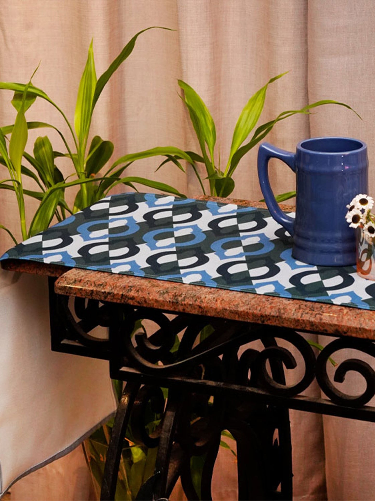Table Runner Poly Canvas Geometric Print Blue - 12" X 84"