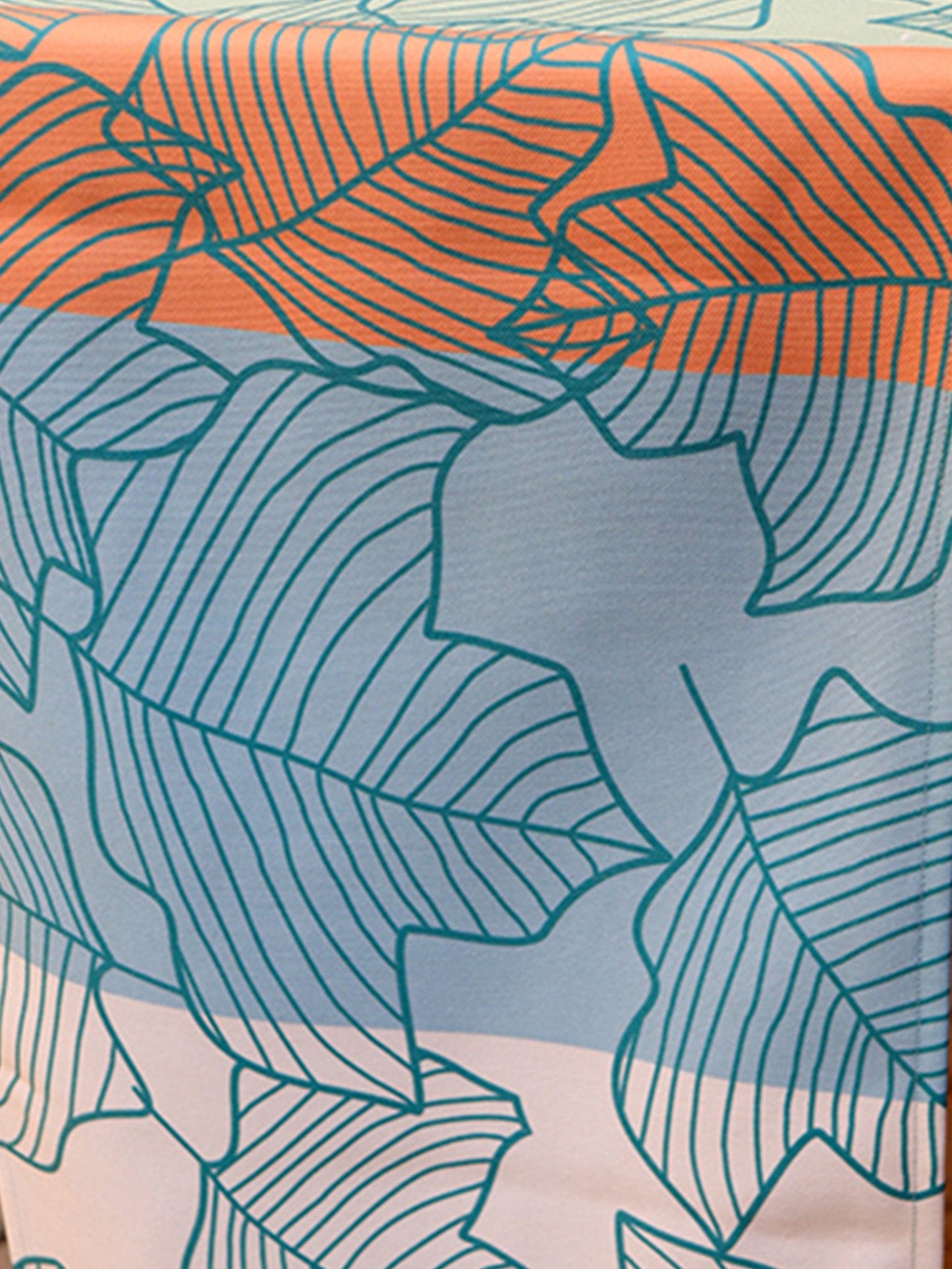 Table Runner Poly Canvas Autumn Abstract Leaf Pattern Light Blue Off White - 12" X 84"
