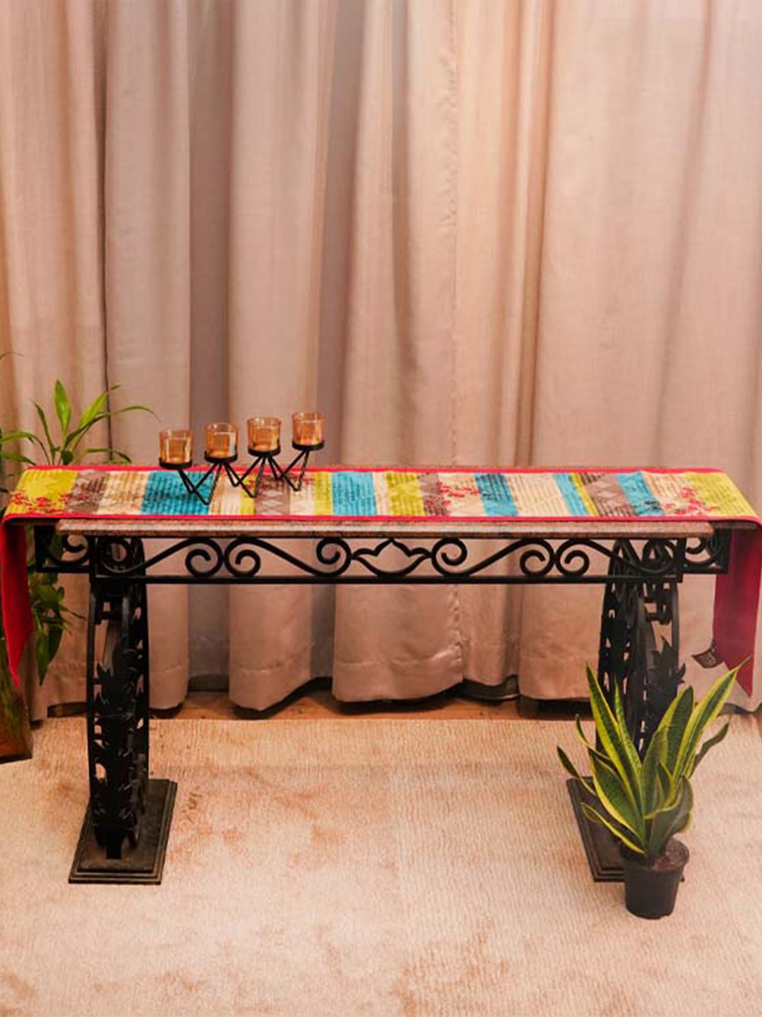 velvet table runner with abstract print for 6 seater table - 12x84 inches