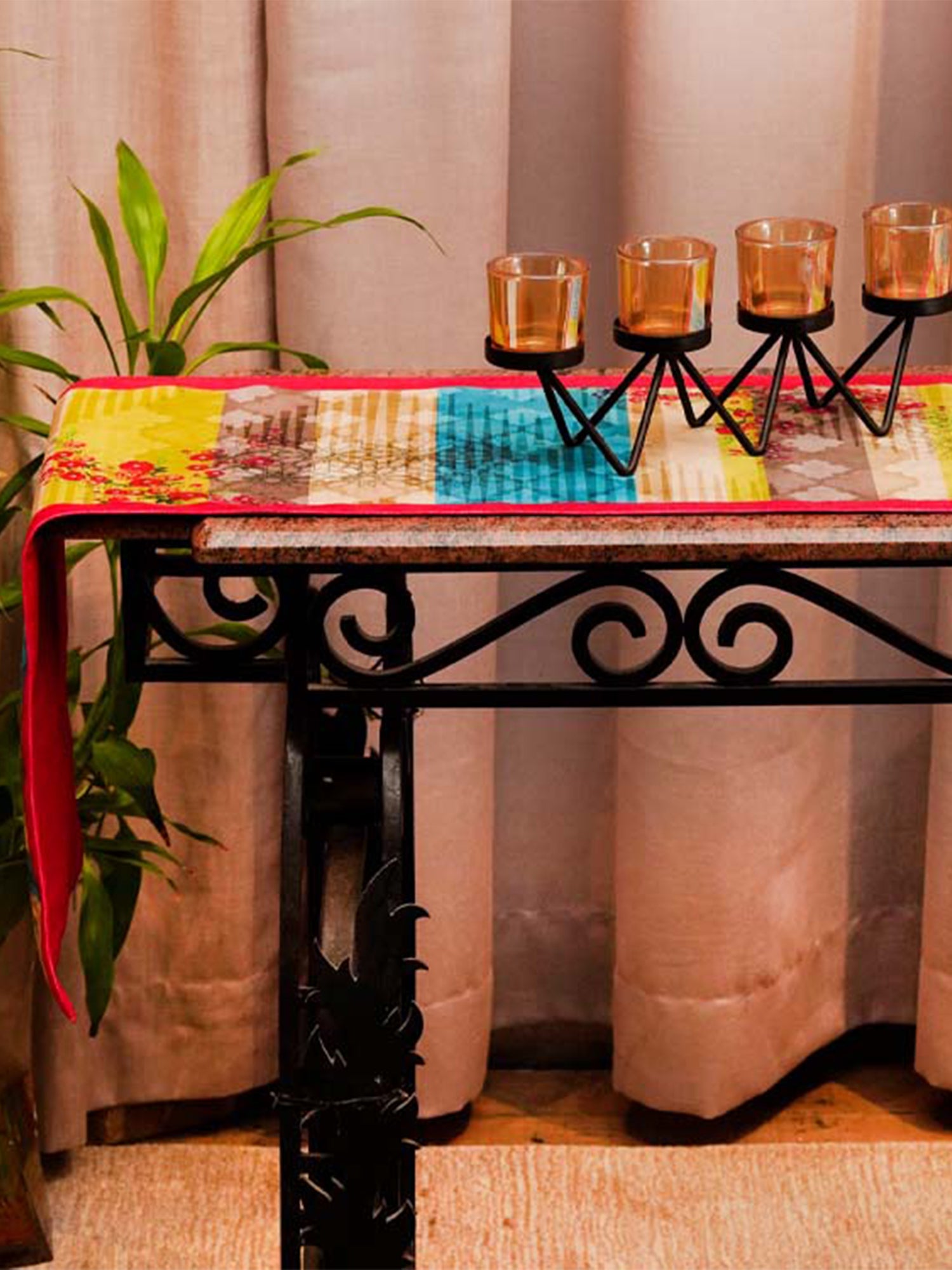 velvet table runner with abstract print for 6 seater table - 12x84 inches