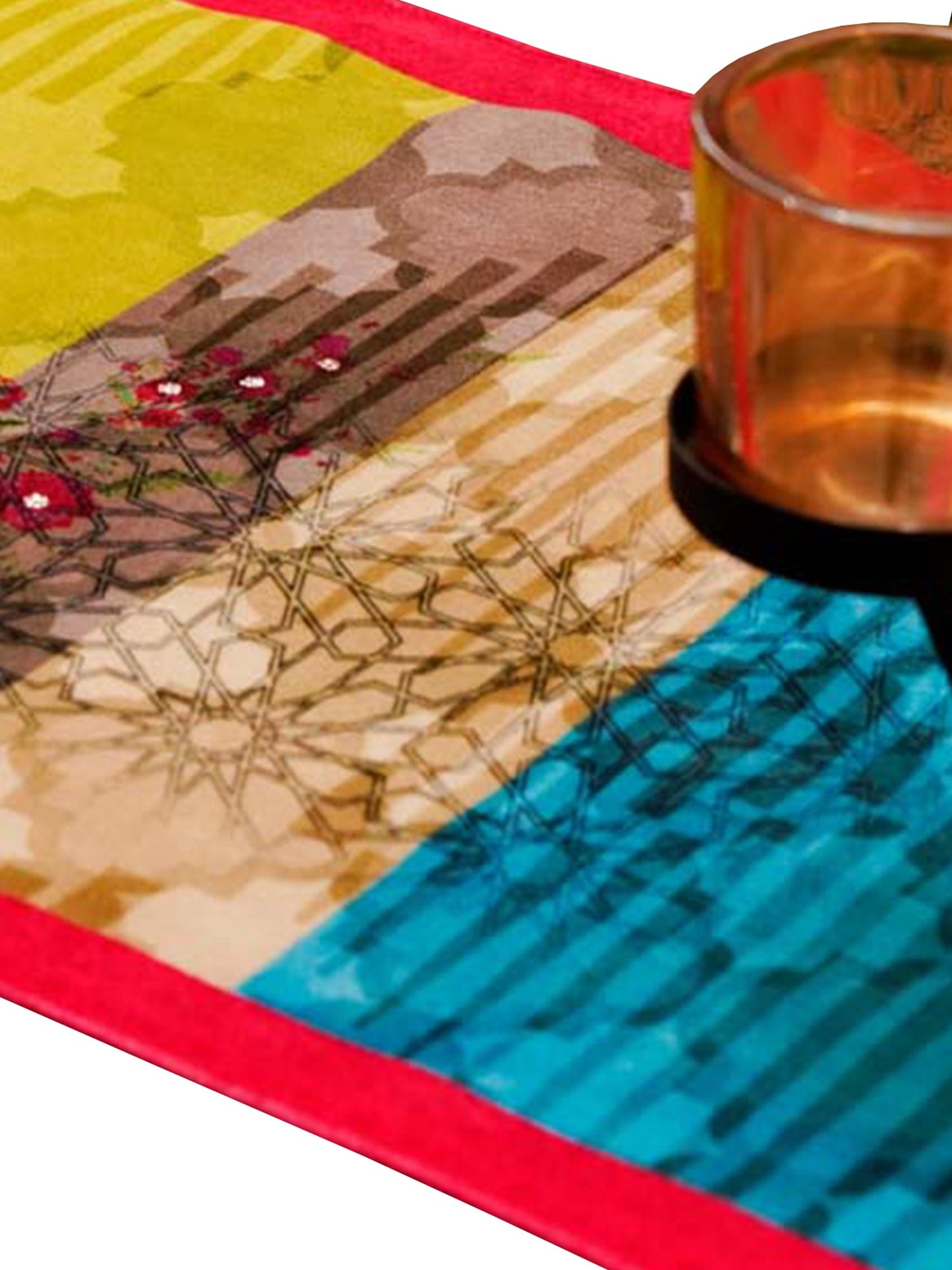 velvet table runner with abstract print for 6 seater table - 12x84 inches