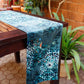 velvet table runner with mughal inspired print and embroidery - 12x84 inch