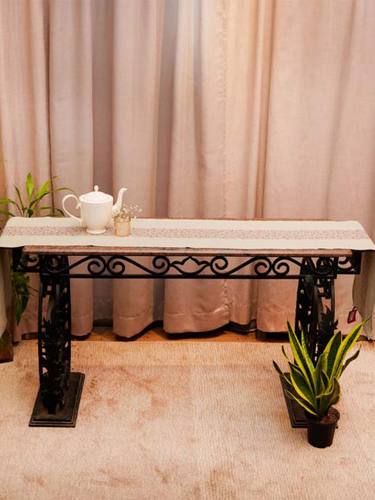 Table Runner 100% Cotton Embroidered  Beige - 12" X 84"
