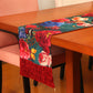 Table Runner for 4/6 Seater Floral Printed with Patchwork and Gather Pleated with Tassels Polyester Blend Red - 12in x 84in