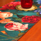 Table Runner for 4/6 Seater Floral Printed with Patchwork and Gather Pleated with Tassels Polyester Blend Red - 12in x 84in