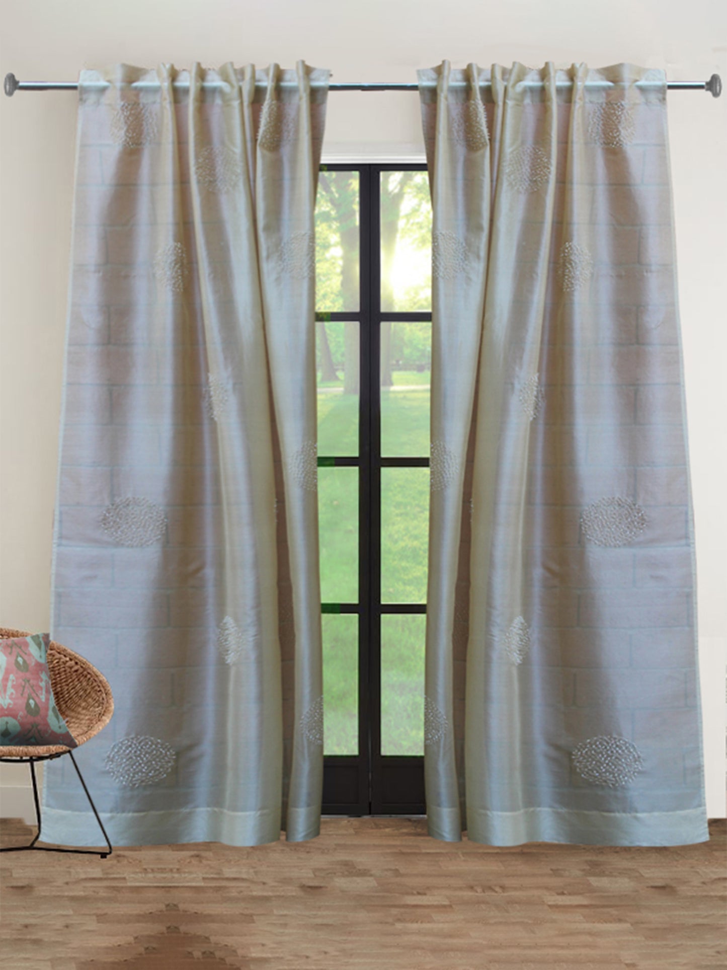 Door Semi-Sheer Door Curtain Single Curtain-52" X 90" (Motif, Gold)