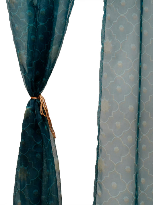 Door Transparent Sheer Curtain Polyster Moroccon Ogee Teal - 50" X 90"