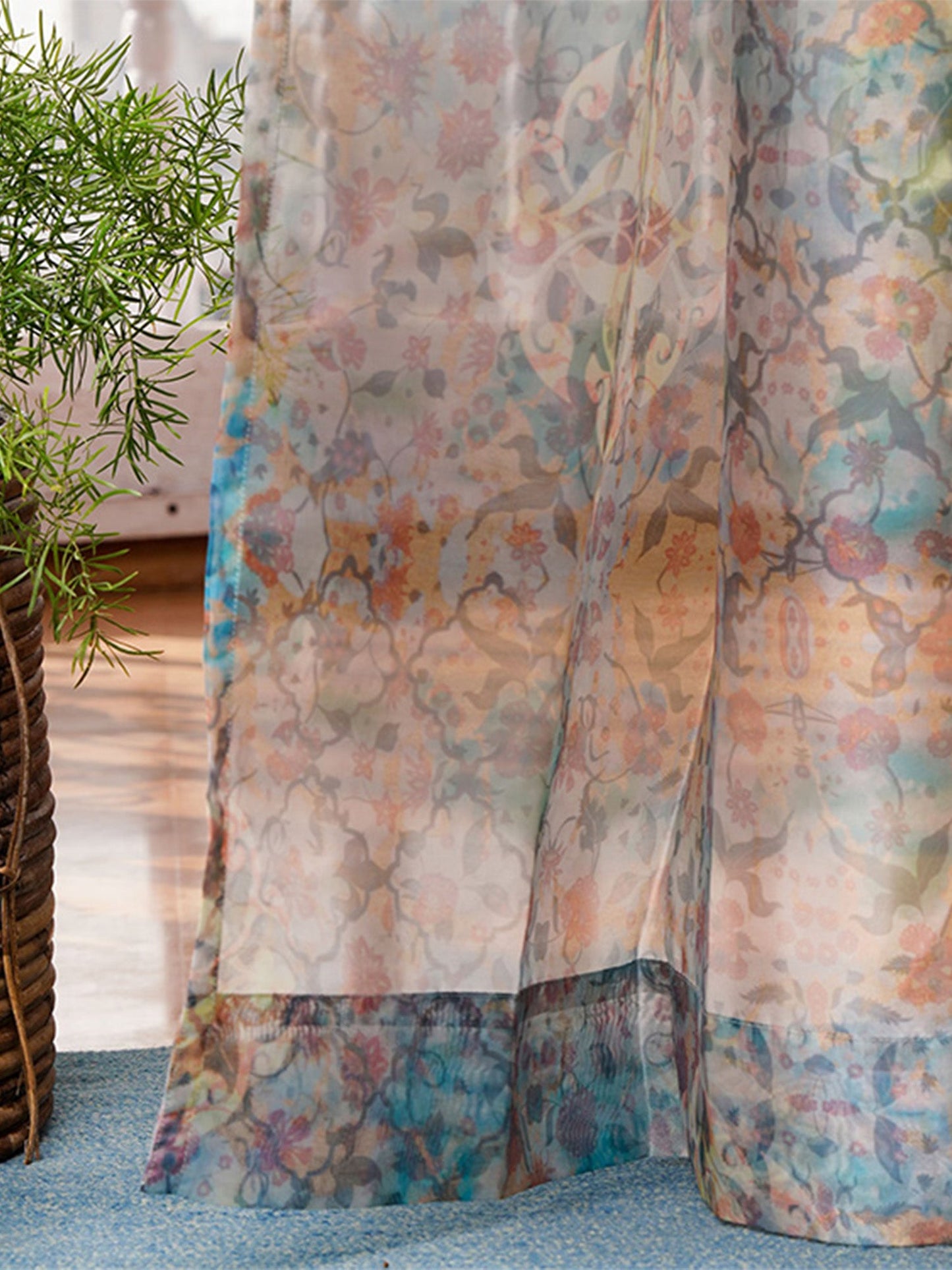 Door Transparent Sheer Curtain Polyester Abstract Floral Brown - 54" X 90"