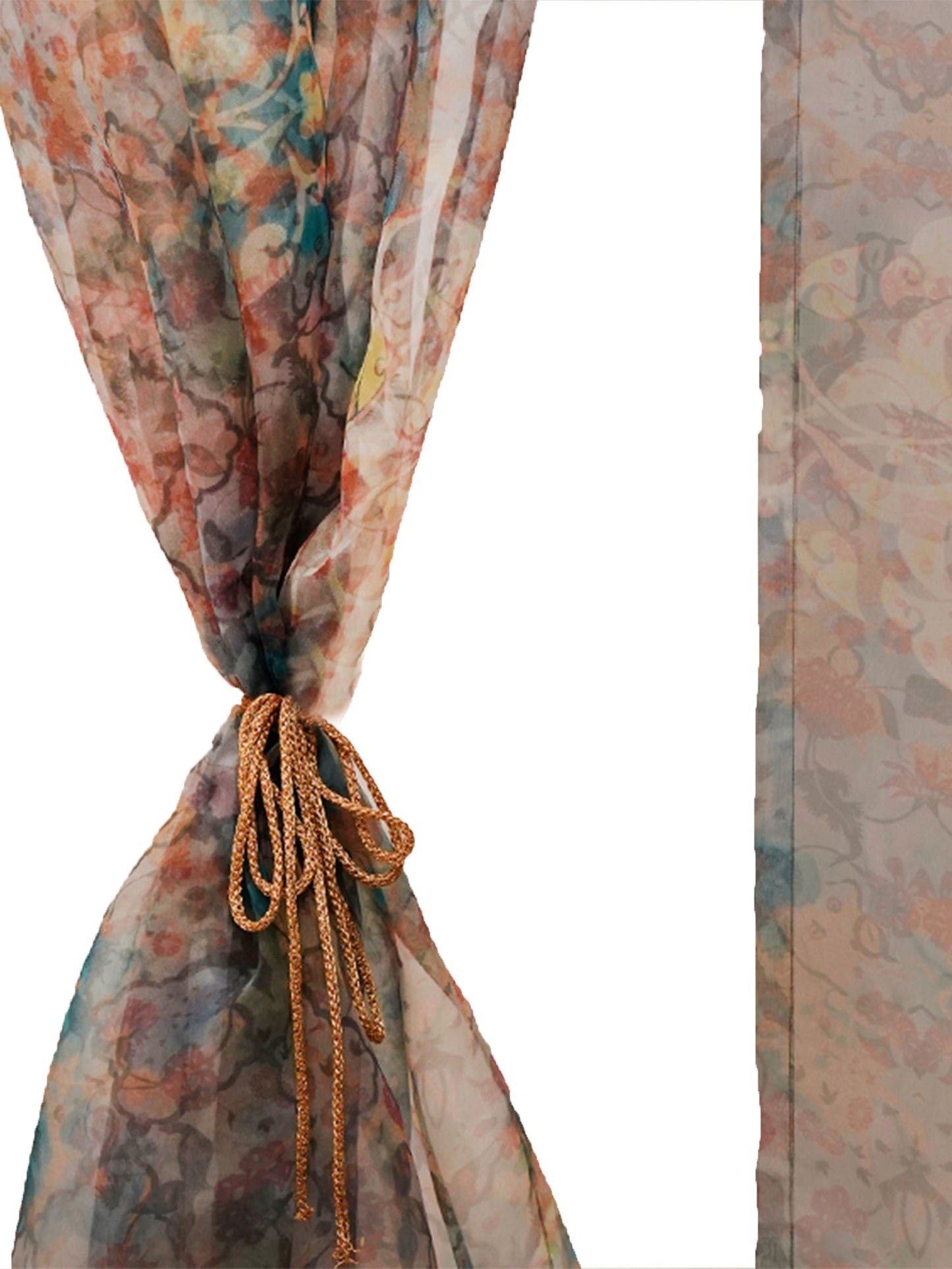 Door Transparent Sheer Curtain Polyester Abstract Floral Brown - 54" X 90"