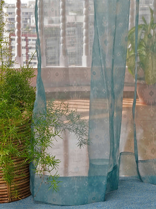Door Transparent Sheer Curtain Digital print Ikat Sage Green - 54" X 90"